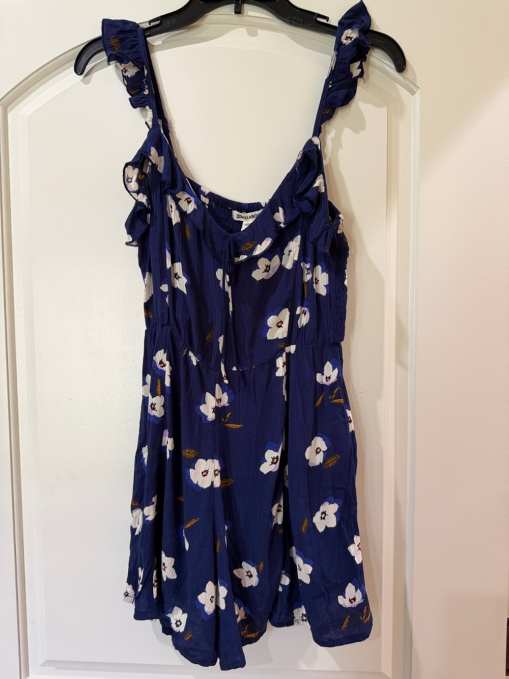 Navy Floral Ruffle Strap Women's Romper